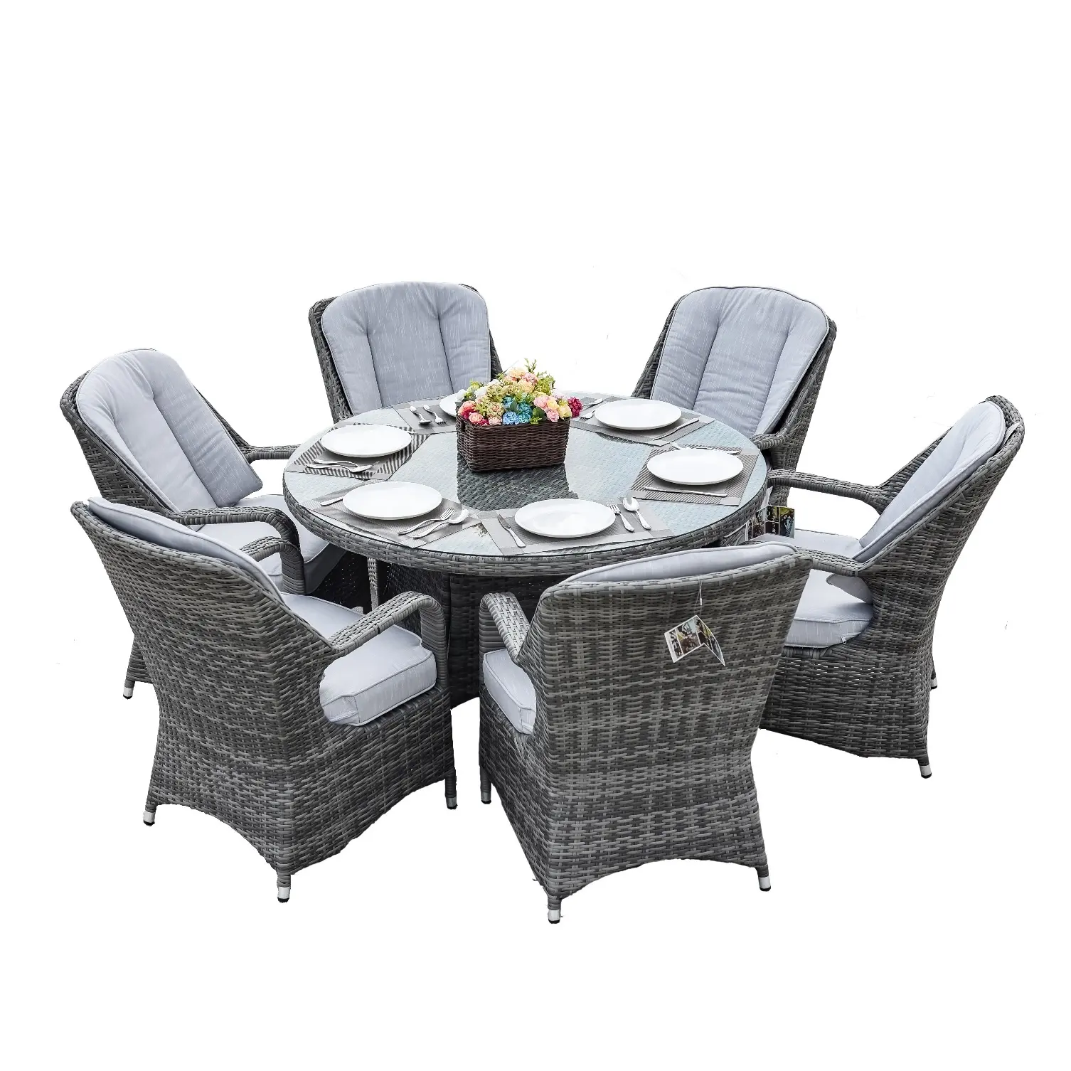 Restaurante Pátio Móveis de Vime Mesa e Cadeiras Jantar Set 6 Seat Outdoor Garden Set Rattan/Vime