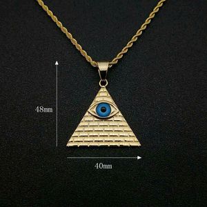 Collar con Colgante de Pirámide Estilo Hip Hop, Chapado en Oro, Acero Inoxidable, Diseño de Ojo con Engaste de Bisel, Amuleto para Hombres y Mujeres, Joyería de Regalo - Product Image 3
