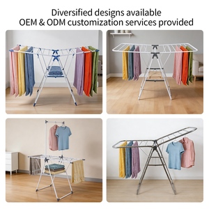 Stendibiancheria Pieghevole da Terra <span class=keywords><strong>per</strong></span> Casa, a Forma di Ala, Rialzato, in Metallo, <span class=keywords><strong>per</strong></span> Asciugare Vestiti e Porta Asciugamani, <span class=keywords><strong>per</strong></span> Interni ed Esterni - Product Image 3