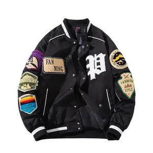 Blouson bomber pour <span class=keywords><strong>homme</strong></span> LAYENNE de haute qualité, style universitaire tendance, broderie, coupe-vent, en polyester. - Product Image 3
