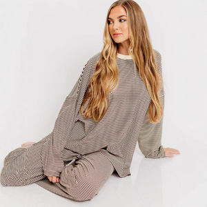 Nuovo Completo <span class=keywords><strong>Pigiama</strong></span> Casual a Righe Moda Autunnale per Donna - Product Image 3