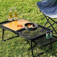 Table pliante d'extérieur demi-maille demi-bois, en alliage d'aluminium et fer forgé, capacité 30 kg, portable pour camping, pique-nique, barbecue