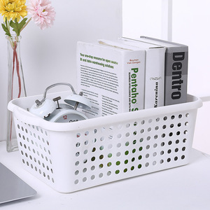 Storage Basket Plastic Rectangle With Handles White Transparent 27x10.5x16 For Office Desktop Bathroom Kitchen Organizer - Product Image 3