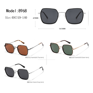 Lunettes de soleil rectangulaires unisexes, monture en métal, verres noirs, protection UV400, protection solaire pour adultes - Product Image 3