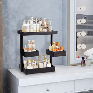 Estante de almacenamiento de madera minimalista moderno, estante giratorio para cosméticos, organizador de productos para el cuidado de la piel de varias capas para el baño. - Product Image 1