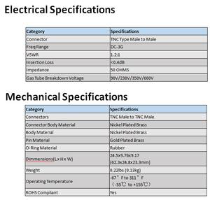 Factory Supply TNC Male Plug to TNC Male Plug Surge <strong>Arrester</strong> Antenna Protection RF <strong>Lightning</strong> Surge Protector <strong>Thunder</strong> <strong>Arrester</strong> - Product Image 5