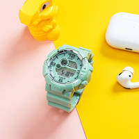 Montre de sport numérique rose pour étudiants et enfants, montre-bracelet électronique avec bracelet en silicone, affichage lumineux