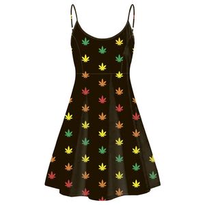 Robe moulante sexy en jersey imprimé feuilles de chanvre jaune vert tendance pour femmes, robe dos nu à bretelles, livraison directe - Product Image 2