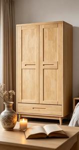 Scandinavian Wooden <b>Wardrobe</b> Shaker Doors Hinged Solid Wood Freestanding Modern Bedroom Furniture 1 Drawer - Product Image 5