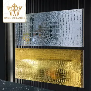 Carreaux muraux décoratifs en céramique, imitation cuir, couleur argent, luxueux, pour villa, hôtel