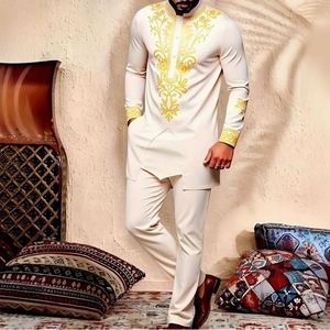 Ensemble Dashiki brodé d'inspiration <span class=keywords><strong>africaine</strong></span> S-3XL, costume de <span class=keywords><strong>mariage</strong></span> deux pièces, <span class=keywords><strong>chemise</strong></span> à manches longues et pantalon pour <span class=keywords><strong>homme</strong></span>, style africain - Product Image 6