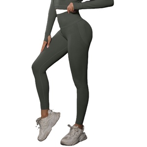 Leggings de yoga de cintura alta, color sólido, diseño fruncido en el trasero, para correr, hacer ejercicio, pantalones deportivos para mujer - Product Image 1