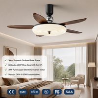 Ventilateur de plafond rétractable moderne avec lumière LED, haut-parleur Bluetooth et télécommande pour salon