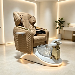 Pedicure Chair Luxury White Gold Pedicure Spa Chair With Glass Foot <b>Basin</b> Electric Reclining Massage Pedicure Station - Product Image 2