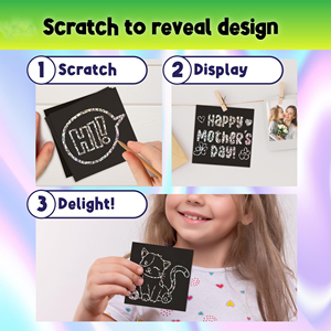 150 cartes carrées holographiques argentées à gratter avec 2 stylets, jouet créatif sans dégâts pour enfants, idéal pour paniers de Pâques - Product Image 4