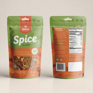Bolsas de plástico para alimentos de 250g con ventana transparente impresa personalizada para especias, bolsa de pie reutilizable, bolsas de especias para condimentos de ajo y Chile, 100g - Product Image 6