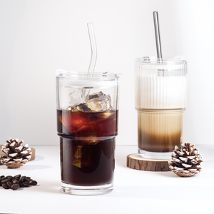 Gobelet en <span class=keywords><strong>verre</strong></span> transparent personnalisable en gros avec paille et couvercle, empilable, de qualité alimentaire, design moderne - Product Image 3