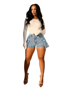 Wholesale Fashion Hot Girl High Waists Denim Street Shorts Pants Sexy <strong>Stretch</strong> <strong>Jeans</strong> <strong>Women</strong> Casual Denim Pants <strong>With</strong> Pockets - Product Image 3
