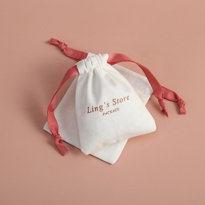 9x12cm Custom Logo Eco Friendly <b>Small</b> Christmas Gift Pouch Mini Drawstring Cotton Muslim <b>Bags</b> for Jewellery - Product Image 6