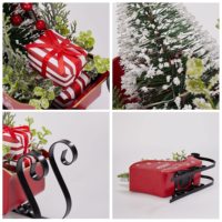 Magnifique traîneau de Noël en métal de 12,5 pouces, panier de traîneau du Père Noël, décoration de Noël pour table avec lumières LED