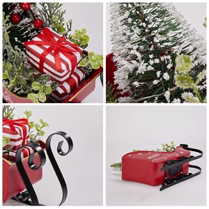 Magnifique traîneau de Noël en métal de 12,5 pouces, panier de traîneau du Père Noël, décoration de Noël pour table avec lumières LED - Product Image 3