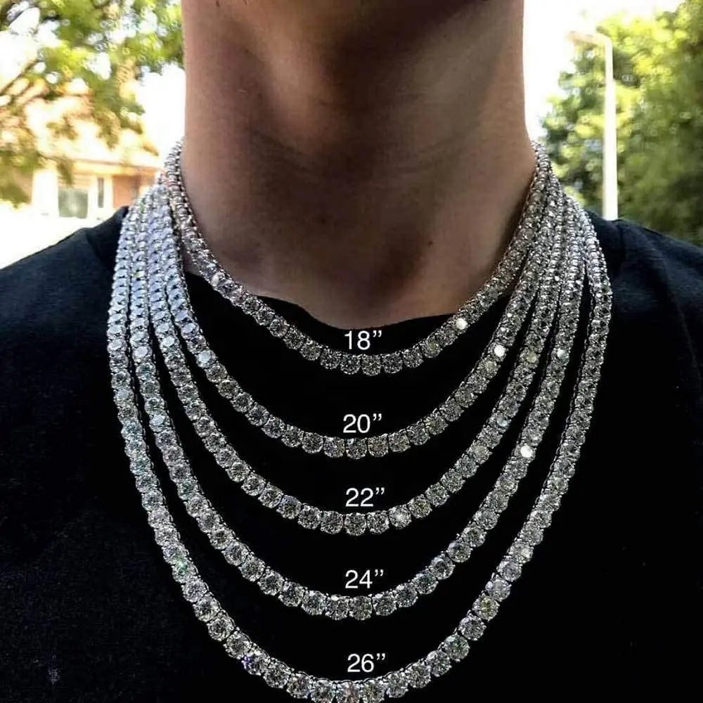Collier de tennis bijoux de mode 3mm 4mm 5mm 6mm, 16,18,20,22,24 pouces collier de diamant glacé chaîne de diamant de moissanite de tennis