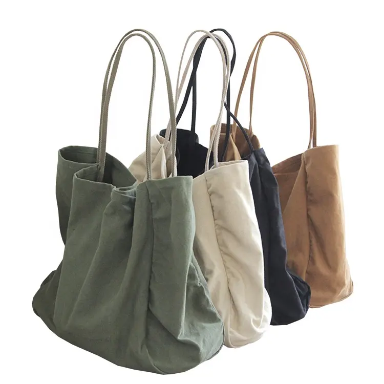 Manufacturer Wholesale Korean Style Plain Green Large Tote Bag Cotton Canvas Custom Canvas Bags