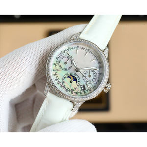 Montre-bracelet de luxe pour femme en promotion avec cadran de 35 mm, bracelet en cuir multifonctionnel en acier inoxydable de 22 mm de largeur, logo personnalisé, Shanghai - Product Image 2