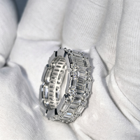 Bague Hip Hop en Argent Sterling 925 GRA VVS Moissanite Pleine Éternité, Coupe Baguette, Ronde Brillante et Mélange de Coupes, pour Homme, Idéale pour les Fêtes