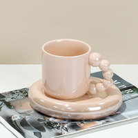 Ensemble tasse et soucoupe en céramique électro-plaquée créative personnalisée Ybh 300 ml, style nordique, passe au lave-vaisselle et au micro-ondes, cadeau