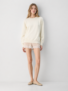 Pull en Coton et Cachemire Personnalisé à Col Rond, Tricot Doux Ivoire pour Femme, Coupe Ample Épaules Tombantes, Ourlet Côtelé, Manches Longues - Product Image 2