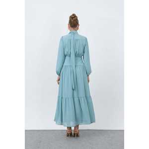 Elegante Vestido de Noche Negro de Gasa para Mujer con Cuello Alto, Corte Imperio y Drapeado Transpirable - Product Image 1