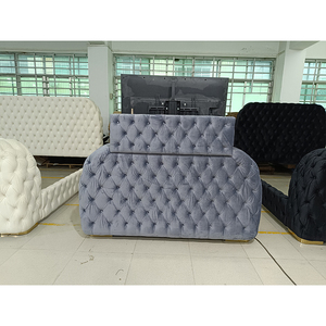 Derniers modèles de lit en bois Cadre de lit à plateforme Lit <span class=keywords><strong>matrimonial</strong></span> moderne camas blanc avec télévision - Product Image 2