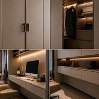 Armoire modulaire haut de gamme avec bureau informatique intégré et éclairage LED, certifiée FSC, armoire de chambre personnalisée