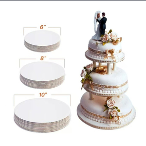 Planches de base à gâteau rondes jetables blanches de 8 pouces feuille d'<span class=keywords><strong>or</strong></span> impression <span class=keywords><strong>carton</strong></span> ondulé assiettes et bols en papier élégants plateau - Product Image 6