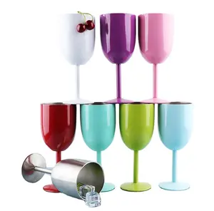 Copa de vino de acero inoxidable de 10oz, venta al por mayor, botellas de agua, copa de vino tinto, vaso de doble pared con tapa transparente