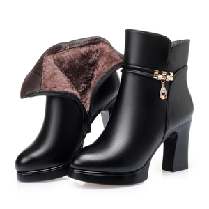 Botas de Mujer <span class=keywords><strong>BABALA</strong></span>, Elegantes y Versátiles para Uso Diario, Color Negro Sólido, con Cremallera, Tela de Algodón, Tacón Grueso - Product Image 1