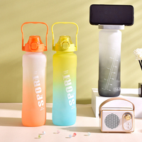 Bouteille d'eau en plastique écologique de 1000 ml, résistante à l'eau bouillante, avec paille et marqueur de temps, pour une hydratation motivante