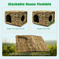 Maisonnette pour lapin artisanale en herbe, abri pliable avec ouvertures, cachette pour lapin, cabane pour lapin, avec attache en nylon supplémentaire