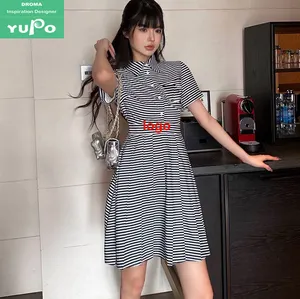 Droma 2024 summer new luxury design shirt dresses a-line white and blue women's clothing striped dress