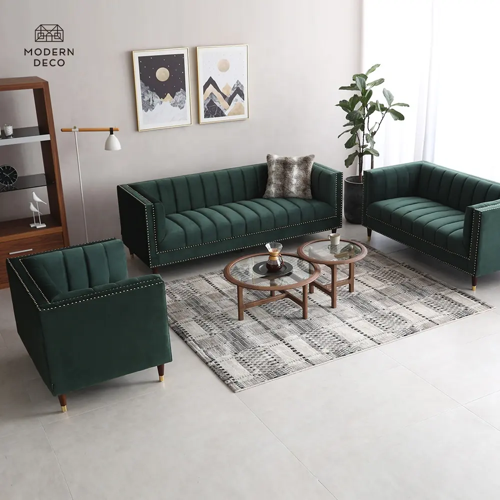 Koltuk takımı 3 2 1 mobilya oturma odası orta yüzyıl smokin chesterfield kadife kanepe üreticisi özelleştirmek