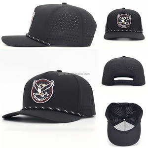 Casquette de baseball et de golf sportive imperméable à 5 panneaux en PVC et caoutchouc, avec logo découpé au laser et trous, pour le hockey, vente en gros - Product Image 3