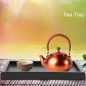 صينية شاي مستطيلة الصنع مصنوعة من الخشب الأسود مصنوعة من أدوات المائدة اليابانية والكورية للبيع المباشر من المصنع