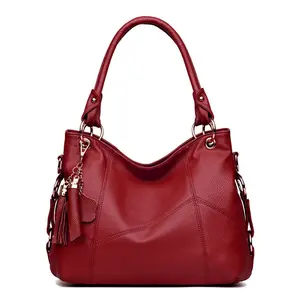 20024 New Arrivals Patchwork PU Leather Fashion Tassel Women Lady Handbag with Shoulder Strap