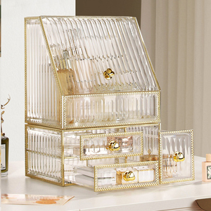 Máy tính để bàn mới có thể xếp chồng trong suốt nhiều lớp mỹ phẩm lưu trữ Hộp ngăn kéo nhựa PET lưu trữ Box <span class=keywords><strong>Set</strong></span> - Product Image 1