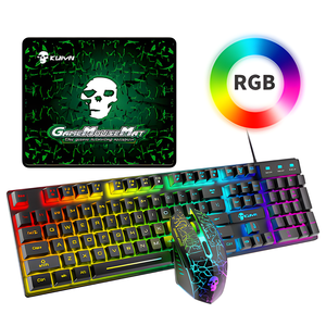 Gran oferta 2021, nuevo diseño, teclado con cable LED RGB, 104 teclas, ratón, auriculares, interfaz USB, teclado de proyección mecánica, Inglés - Product Image 1