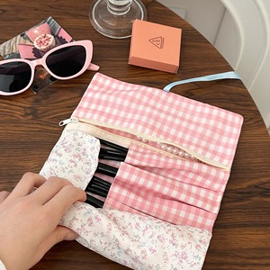 תיק גליל נייד תיק פרחים תיק קוסמטי פרחוני רב-חריצים איפור מברשת אחסון כיס עט מחזיק עט - Product Image 3