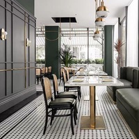 Ensemble table à manger en marbre de luxe léger et chaises en rotin, mobilier commercial spécifique pour cafés, pâtisseries et hôtels