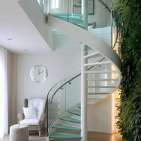Escalier en colimaçon moderne en bois massif avec garde-corps en verre, pour appartement et hôtel, colonne centrale en acier au carbone, idéal pour petits espaces