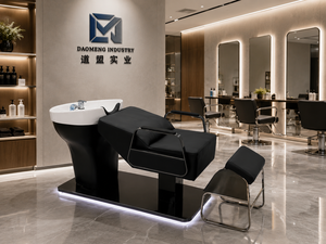 Sillón de Peluquería con Lavabo de Cerámica, Diseño Moderno en Cuero PU, Estructura de Acero Inoxidable, Muebles Comerciales para Salón de Belleza - Product Image 1
